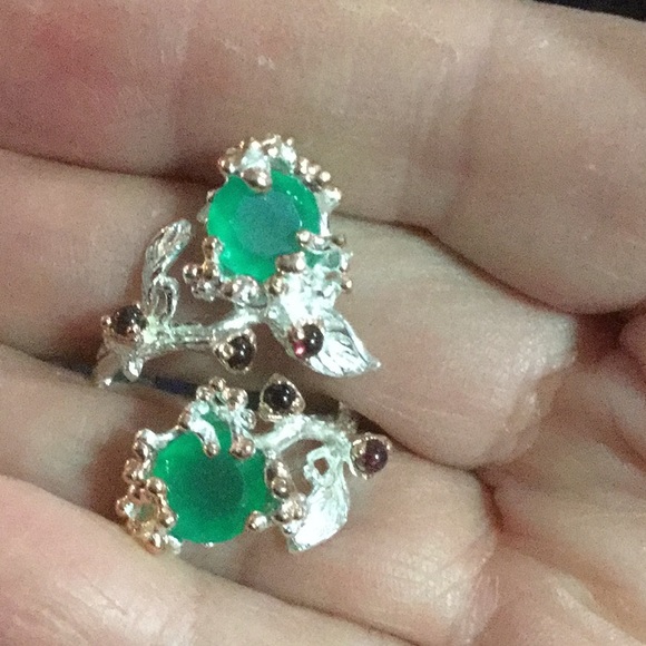 Extraordinary Genuine Adventurine & Garnet Ring - Picture 7 of 8